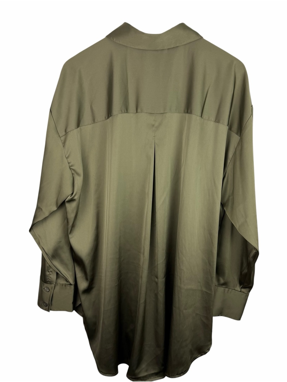 Open Edit | Green Satin Button Long Sleeve Blouse - Picture 4 of 7